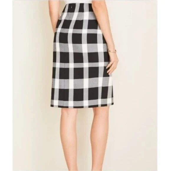 Ann Taylor Checkered Gingham Plaid Slit Stretchy High Rise Lined Pencil Skirt 8